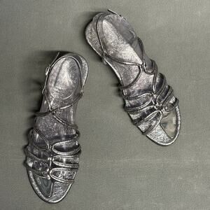 STUART WEITZMAN Women's Metallic Silver Leather Sandals Size 9 Gladiator Demi